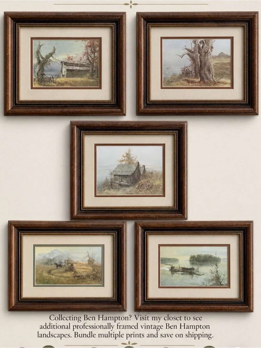 Vintage 1974 Ben Hampton “Appalachian Spring” Framed Print Cabin Landscape Art
